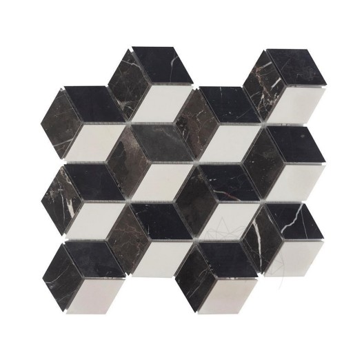 Mozaic Marmura Bianco Carrara, Cleopatra, Nero Marquina Mix Cube Design Mata