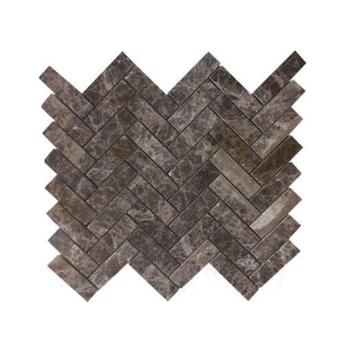 Mozaic Marmura Dark Emperador Chevron Polisat, 2.5 x 5 cm