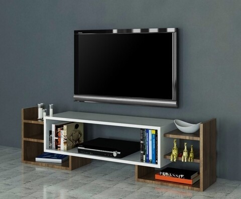 Comoda TV Sema, Moblert, 115x38.2x29.6 cm, alb/maro