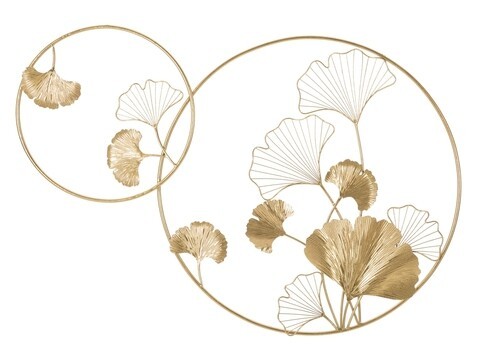 Decoratiune de perete Double Leaf, Mauro Ferretti, 120.5x80.5 cm, fier, auriu