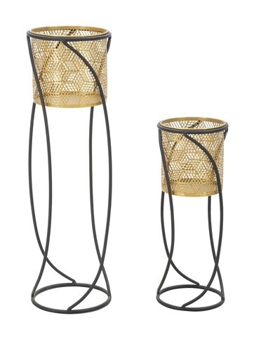 Set 2 suporturi ghiveci Curvy, Mauro Ferretti, Ø 23x76-20x51 cm, fier, auriu/negru