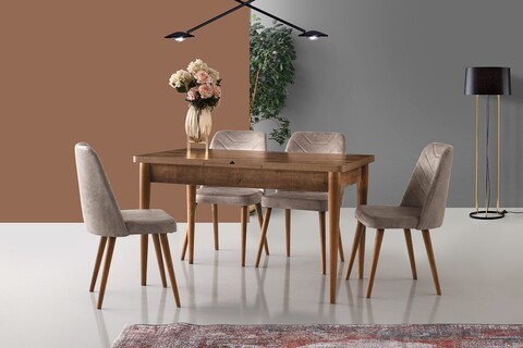 Set 4 scaune, Nmobb, Dallas 555, 50 x 90 x 49 cm, lemn/metal, maro/bej