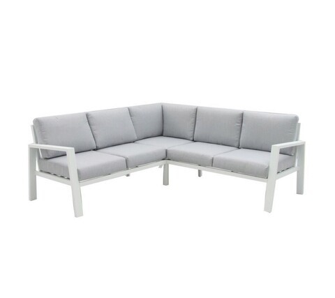 Canapea de colt pentru gradina 5 locuri Thais, 195 x 195 x 73.6 cm, aluminiu, alb