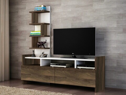 Comoda TV, Furny Home, Aldora, 123.6x120x33 cm, Alb/Maro