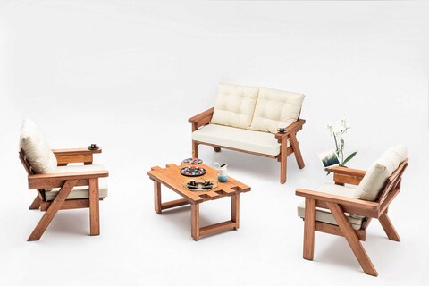 Set mobilier de gradina, Hudson, Abant (3+1+1), Crema/Nuca