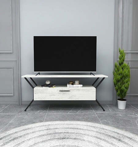 Comoda TV, Kalune Design, Tarz, 124x54x35 cm, Gri/Negru