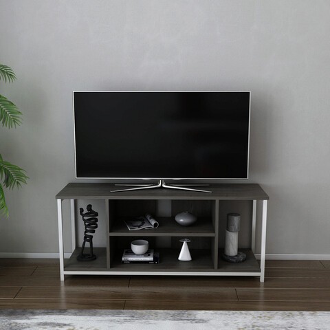 Comoda TV, Retricy, Rinaldo, 120x35x50.8 cm, PAL, Alb / Gri închis
