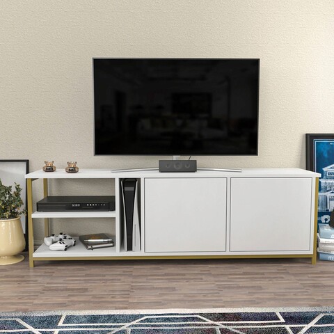 Comoda TV, Retricy, Primrose, 160x35.3x50.8 cm, PAL, Alb/Auriu
