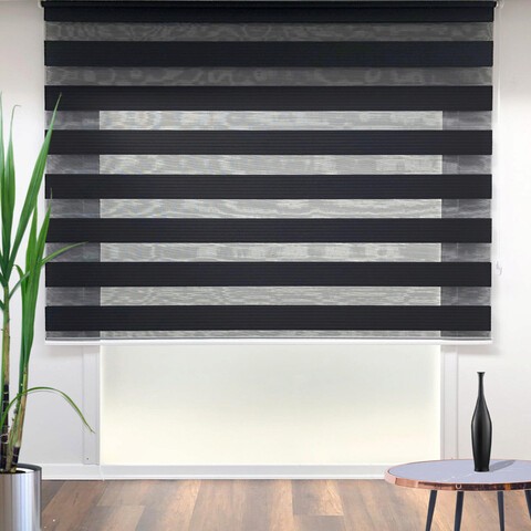 Jaluzea rulou zebra / roleta textila, Pliseli Day &amp; Night, 160x260 cm, poliester, negru