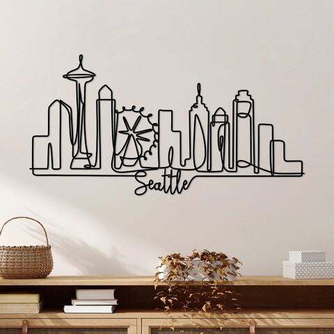 Decoratiune de perete, Seattle, Metal, Grosime: 2 mm, Negru