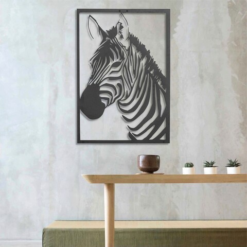 Decoratiune de perete, Zebra, Metal, 50 x 70 cm, Negru