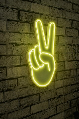 Decoratiune luminoasa LED, Victory Sign, Benzi flexibile de neon, DC 12 V, Galben