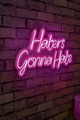 Decoratiune luminoasa LED, Haters Gonna Hate, Benzi flexibile de neon, DC 12 V, Roz