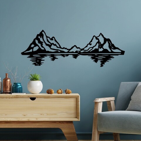 Decoratiune de perete, Mountains, Metal, Dimensiune: 72 x 25 cm, Negru