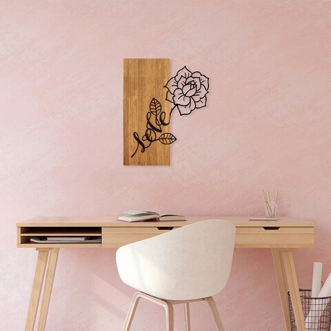 Decoratiune de perete, Rose Love, Lemn/metal, Dimensiune: 47 x 58 cm, Nuc / Negru