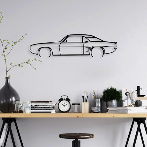 Decoratiune de perete, Chevrolet Camaro V2 Silhouette, Metal, 70 x 18 cm, Negru