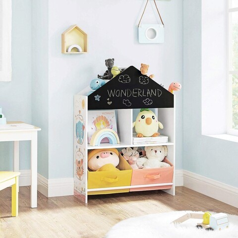 Organizator jucarii / mobilier camera copilului, Songmics, cu tabla de scris + 2 cutii detasabile, 65 x 26.5 x 90 cm