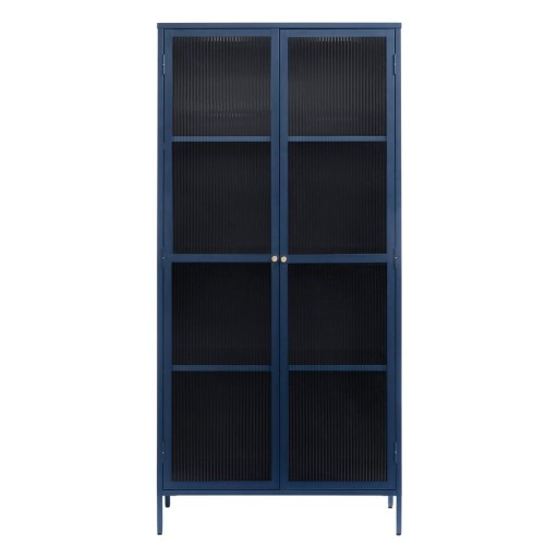 Vitrină albastru-închis din metal 90x190 cm Bronco – Unique Furniture