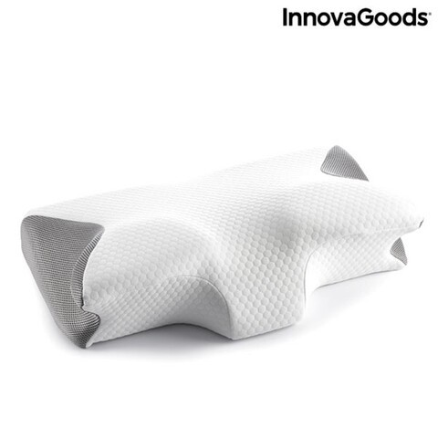 Perna cervicala viscoelastica, InnovaGoods, Conforti, contur ergonomic, 62 x 36 x 14 cm, alb/gri