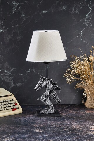 Lampa de masa, FullHouse, 390FLH1930, Baza din lemn, Argintiu / Bej