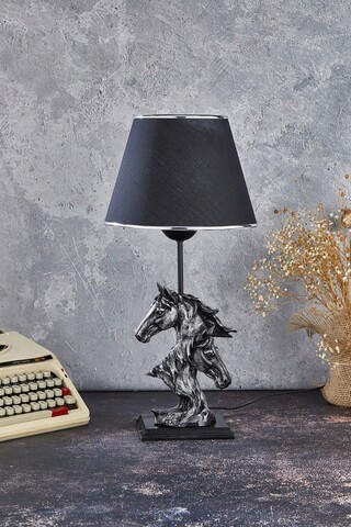 Lampa de masa, FullHouse, 390FLH1931, Baza din lemn, Argintiu / Negru