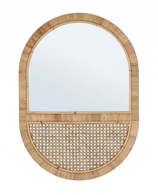 Oglinda decorativa Hajar Oval Arch, Bizzotto, 50 x 70 cm, ratan/MDF, natural