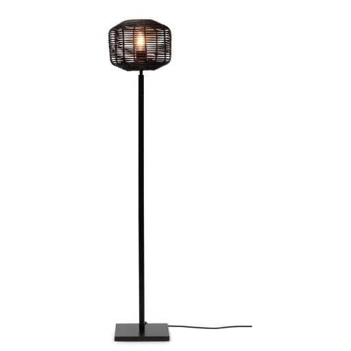 Lampadar negru cu abajur din ratan (înălțime 130 cm) Tanami – Good&Mojo