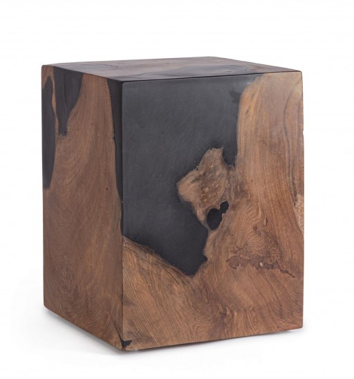 Masuta de cafea Melty, Bizzotto, 30 x 30 x 40 cm, radacini din lemn de tec/rasina, negru/natural