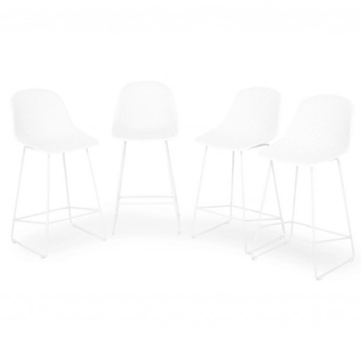 Set 4 scaune bar pentru tesara/gradina Gardenia, 44.5x47.5x95 cm, metal, alb