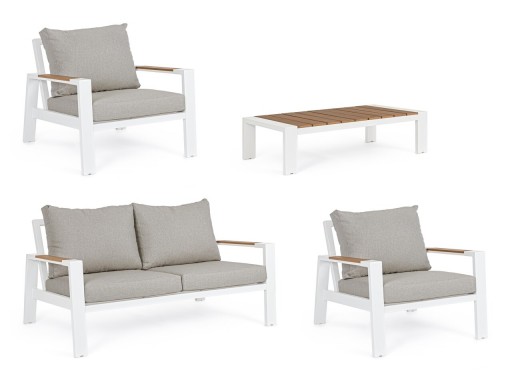 Set mobilier pentru gradina/terasa 4 piese Einar, Bizzotto, aluminiu/placaj/poliester, alb