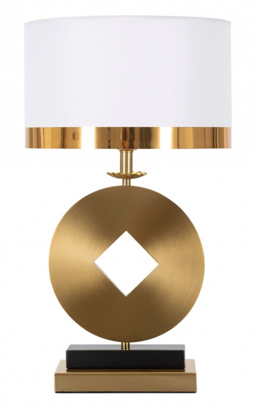 Lampa de masa Coin, Mauro Ferretti, Ø30 x 53 cm, 1 x E27, 40W, fier/textil, auriu/alb