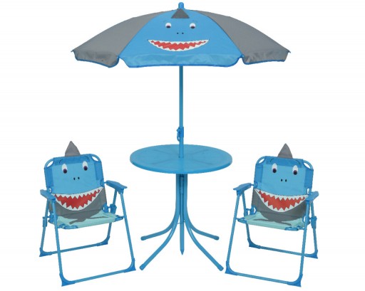 Set mobilier de gradina pentru copii Shark, Decoris, 4 piese, fier/poliester, albastru