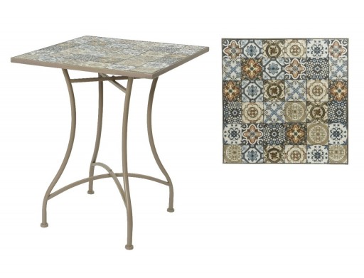 Masa pentru gradina Toulouse Mosaic, Decoris, 58 x 58 x 72 cm, fier/ceramica, grej