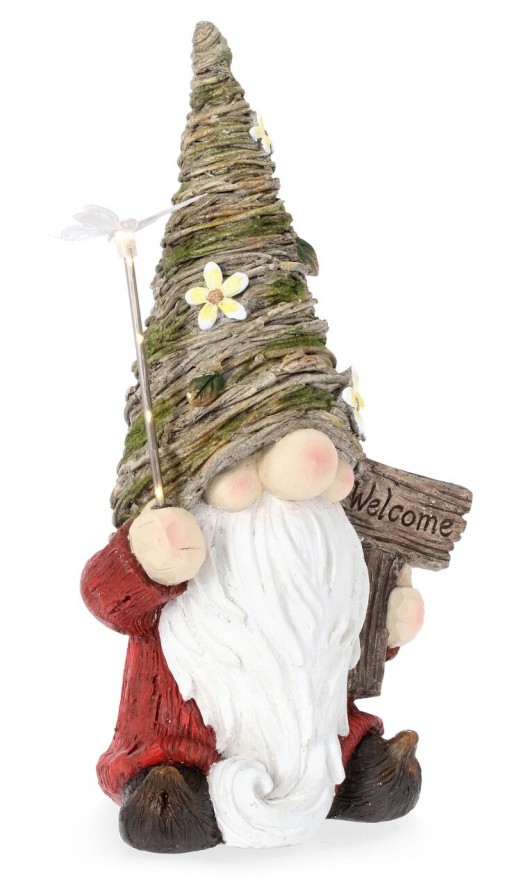 Decoratiune luminoasa de gradina cu incarcare solara LED Hansel Gnome, Bizzotto, 29.5x19.5x54 cm, magneziu, multicolor