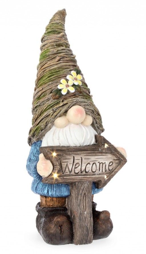 Decoratiune luminoasa de gradina cu incarcare solara LED Hansel Gnome, Bizzotto, 27.2x22x61.5 cm, magneziu, multicolor