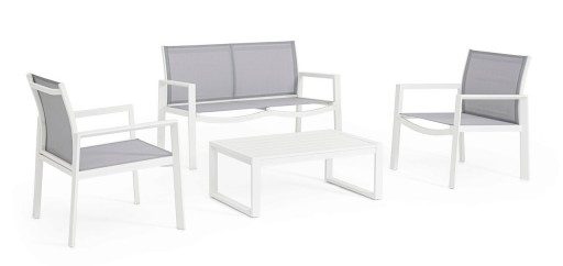 Set mobilier de gradina 4 piese Kallen, Bizzotto, aluminiu/textilena 2x1, alb