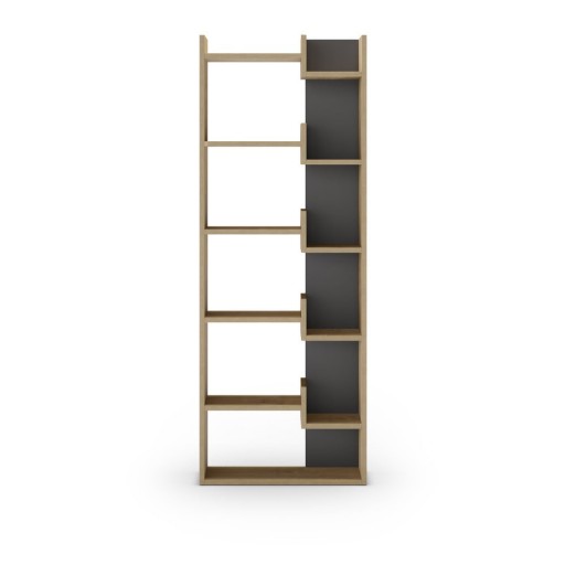 Bibliotecă neagră/în culoare naturală cu aspect de lemn de stejar 60,5x162 cm Klapo – Marckeric