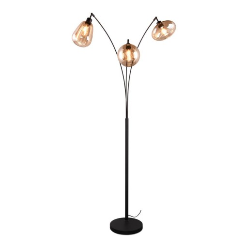 Lampadar negru/portocaliu cu abajur din sticlă (înălțime 200 cm) Lumina – Trio