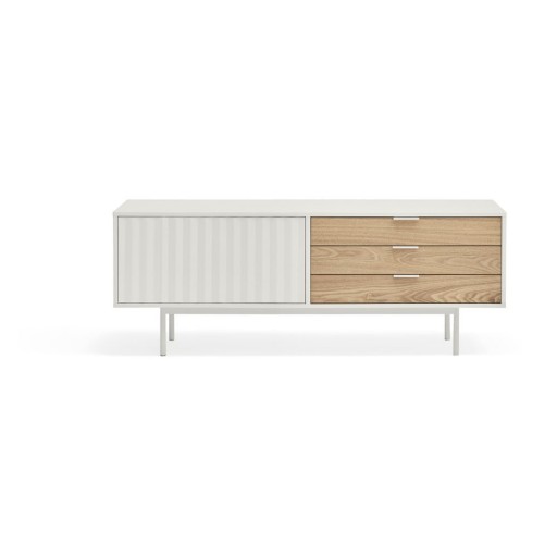 Masă TV albă în decor de stejar 140x52 cm Sierra - Teulat