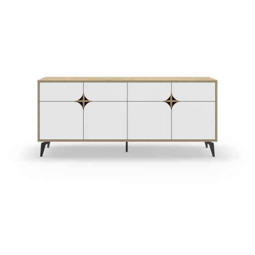Comodă albă/în culoare naturală joasă cu aspect de lemn de stejar 185x79 cm Nola – Marckeric
