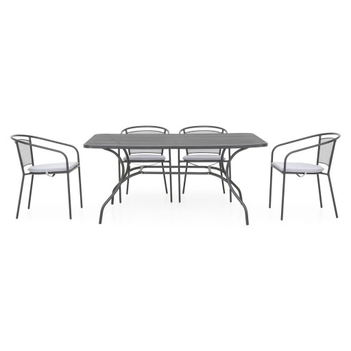 Set mobilier pentru gradina/terasa, Berlin, 4 scaune cu spatar mediu + masa, otel, negru/gri