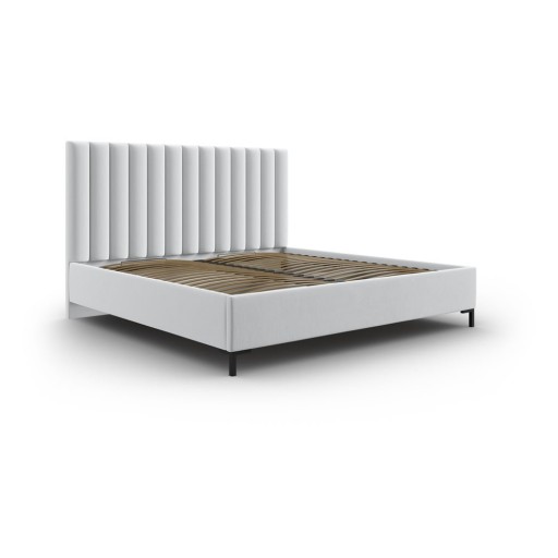 Pat matrimonial gri deschis tapițat cu spațiu de depozitare și somieră 160x200 cm Casey – Mazzini Beds