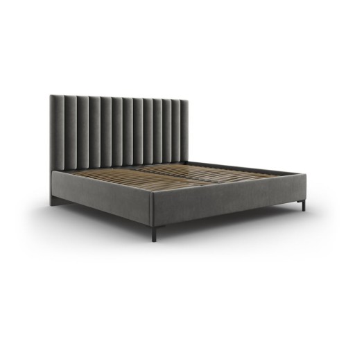 Pat matrimonial gri tapițat cu spațiu de depozitare și somieră 160x200 cm Casey – Mazzini Beds