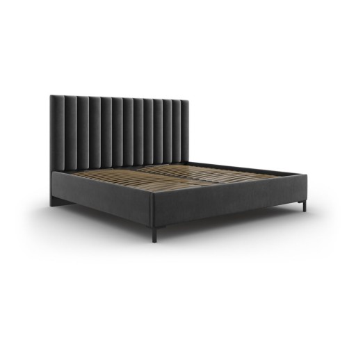 Pat matrimonial gri închis tapițat cu spațiu de depozitare și somieră 200x200 cm Casey – Mazzini Beds