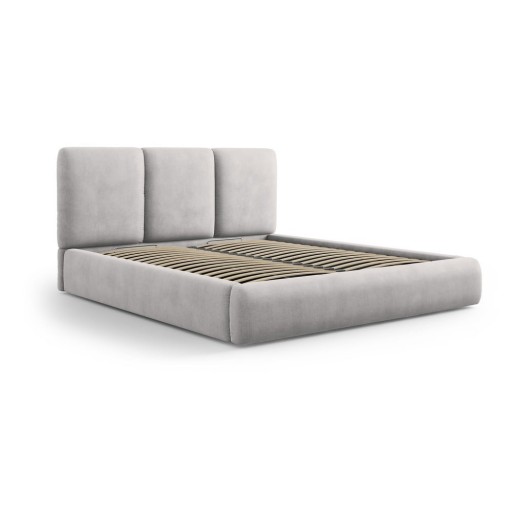 Pat matrimonial gri deschis tapițat cu spațiu de depozitare și somieră 140x200 cm Brody – Mazzini Beds