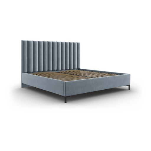 Pat matrimonial albastru deschis tapițat cu spațiu de depozitare și somieră 200x200 cm Casey – Mazzini Beds