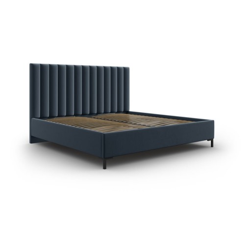 Pat matrimonial albastru închis tapițat cu spațiu de depozitare și somieră 180x200 cm Casey – Mazzini Beds