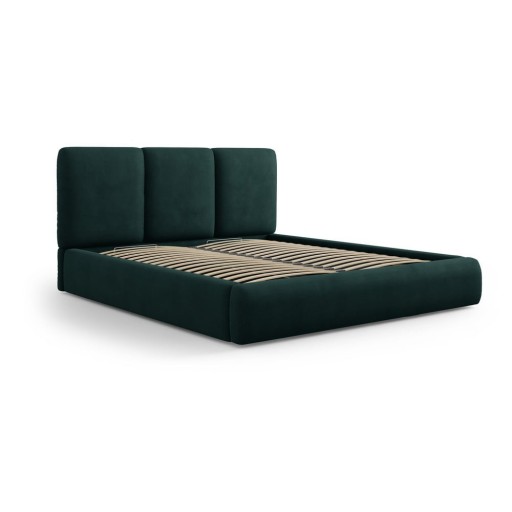 Pat matrimonial verde închis tapițat cu spațiu de depozitare și somieră 140x200 cm Brody – Mazzini Beds