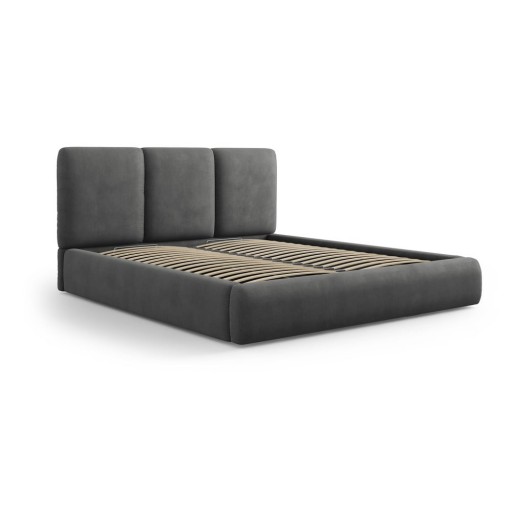 Pat matrimonial gri tapițat cu spațiu de depozitare și somieră 160x200 cm Brody – Mazzini Beds