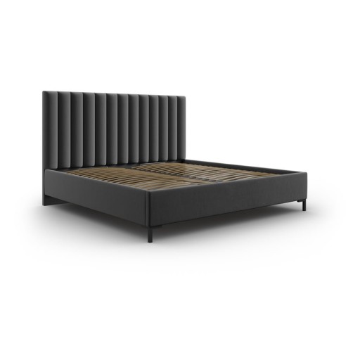 Pat matrimonial gri închis tapițat cu spațiu de depozitare și somieră 180x200 cm Casey – Mazzini Beds